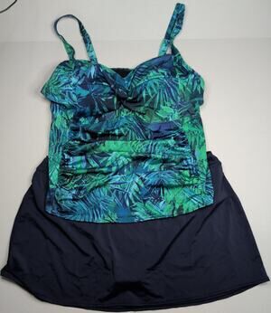 JINXUEER Women's 24W Swimwear Ruched Tummy Control Swimsuit 2 Pc. Tankini Palm